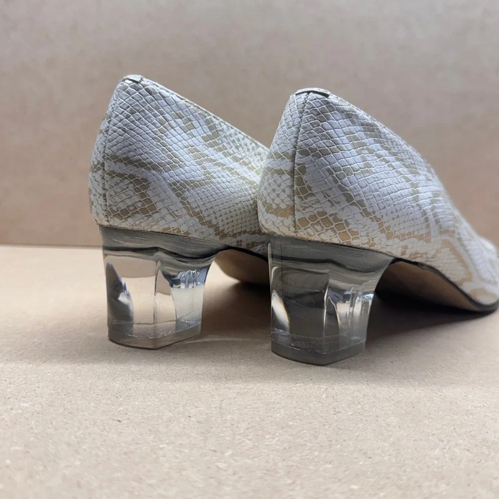 California Magdesians Pumps Wome 9N Cream Gold Snakeskin Lucite Heel Vintage 90s